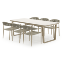 Alora tuinset afgerond rechthoekig in beige aluminium en sintered stone beige met 6 Guarda tuinstoelen