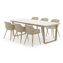 Alora tuinset afgerond rechthoekig in beige aluminium en sintered stone beige met 6 Paco tuinstoelen