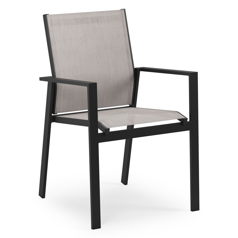 Bahia tuinstoel in zwart aluminium en beige textilene