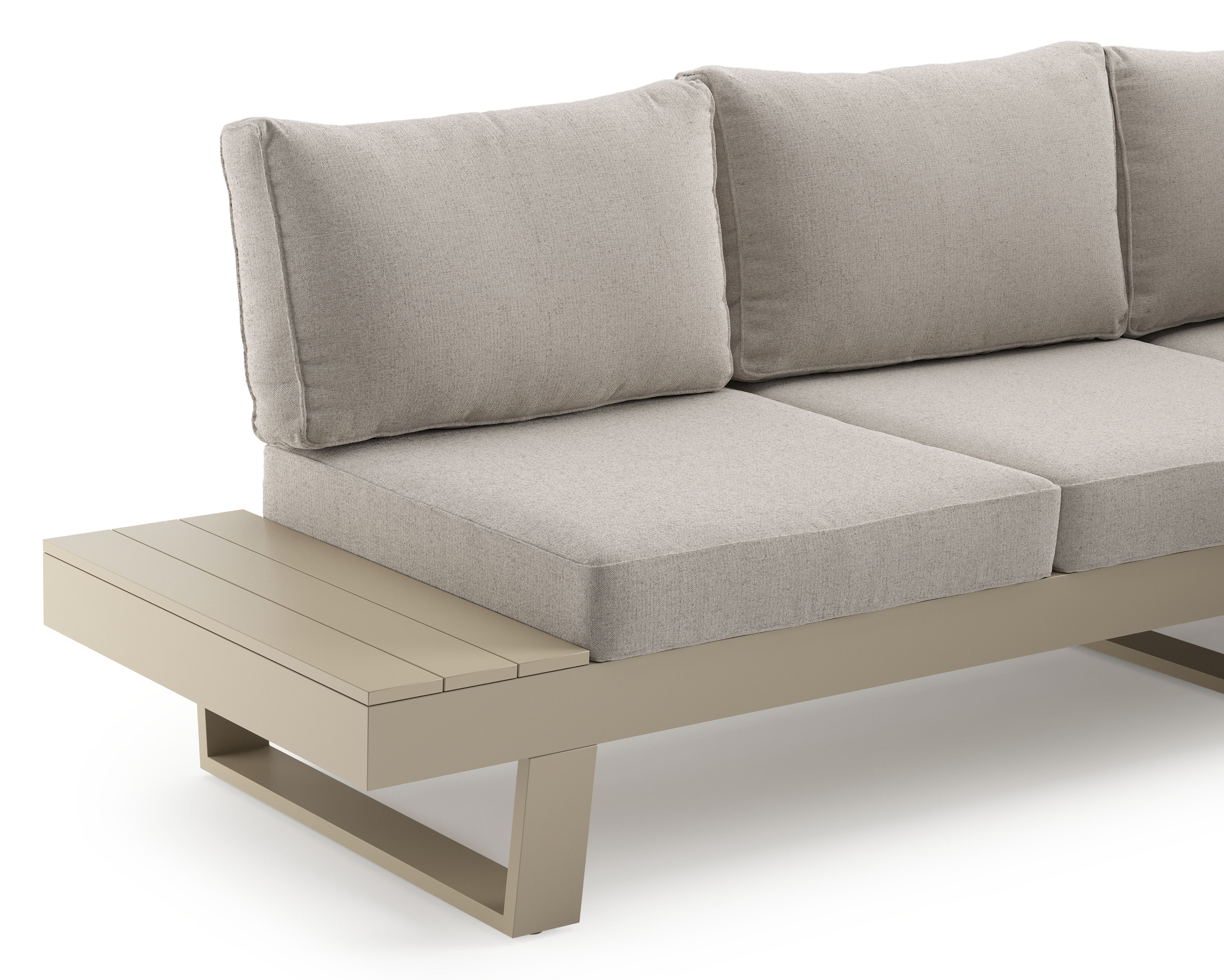 Alora loungehoek in beige aluminium met beige weather+ softtouch kussens en loungetafel