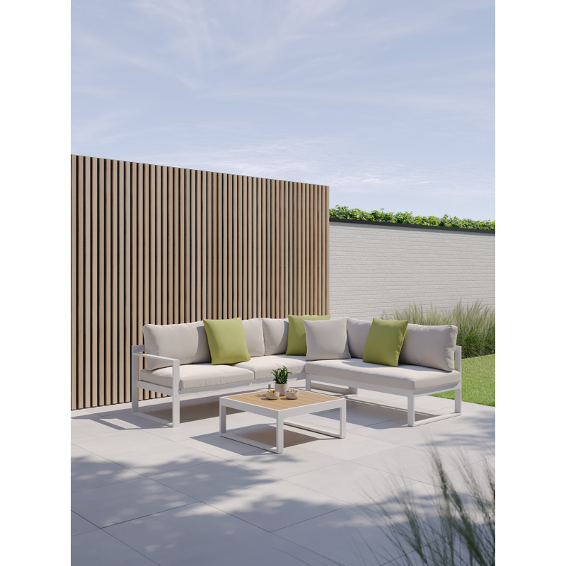 Caldela loungehoek in wit aluminium met beige kussen