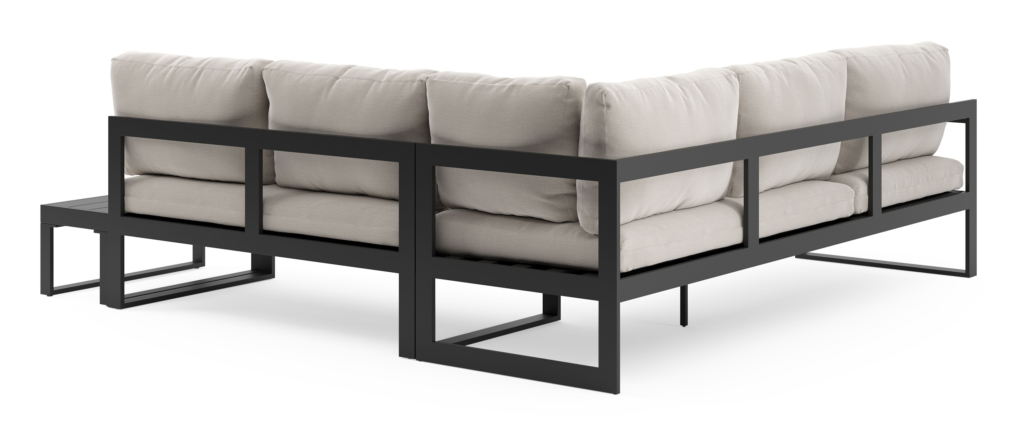 Caldela loungehoek in zwart aluminium met beige weather+ softtouch kussens en loungetafel