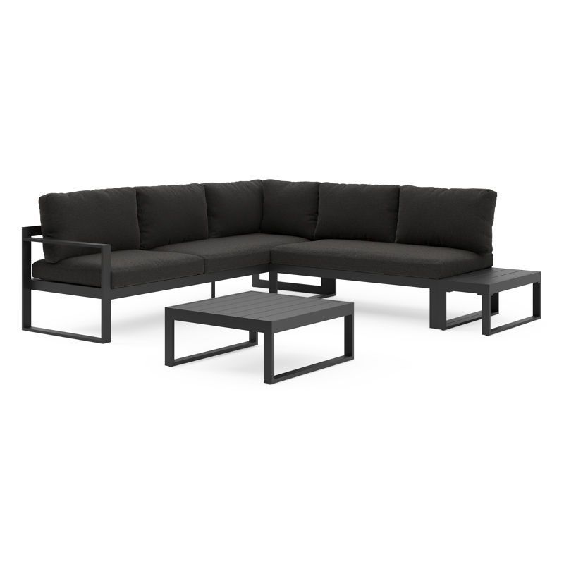 Caldela loungehoek in zwart aluminium met zwart weather+ softtouch kussens en loungetafel