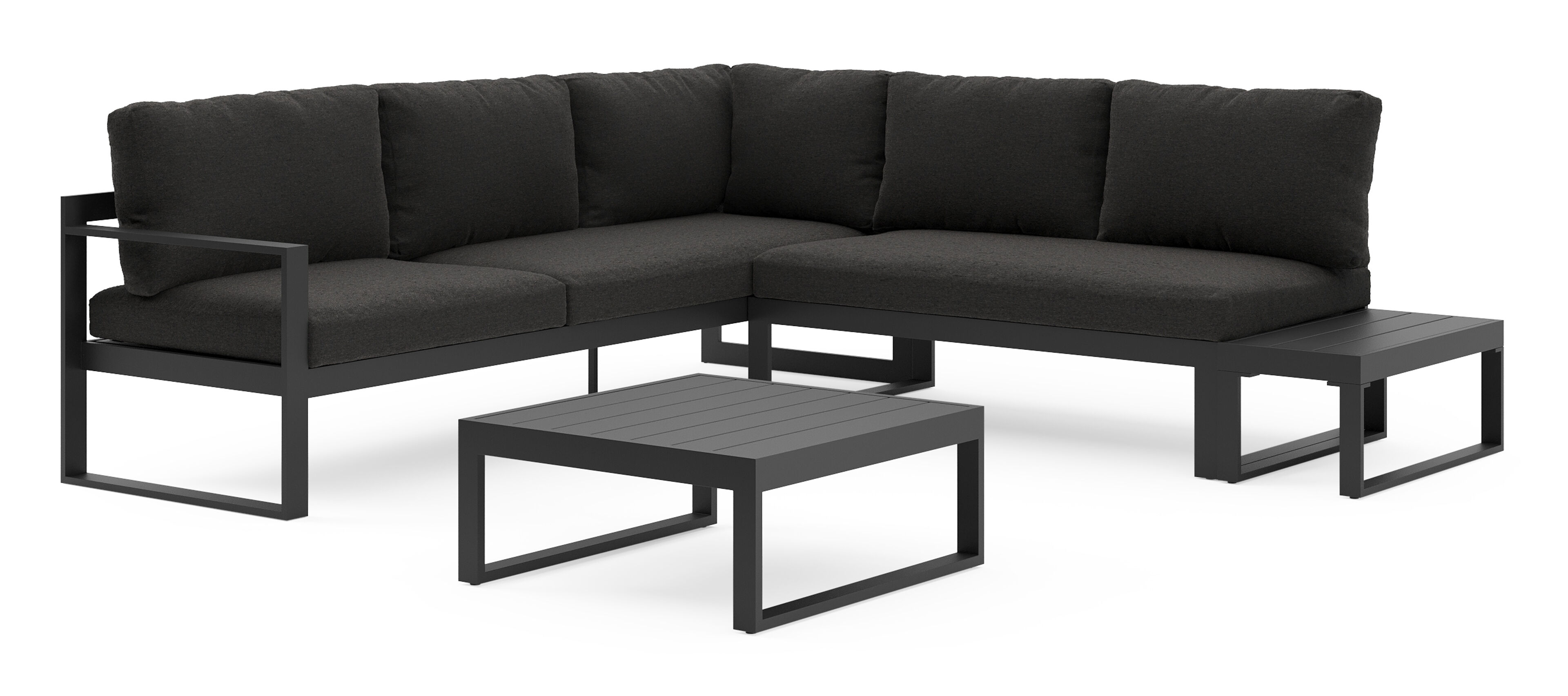 Caldela loungehoek in zwart aluminium met zwart weather+ softtouch kussens en loungetafel