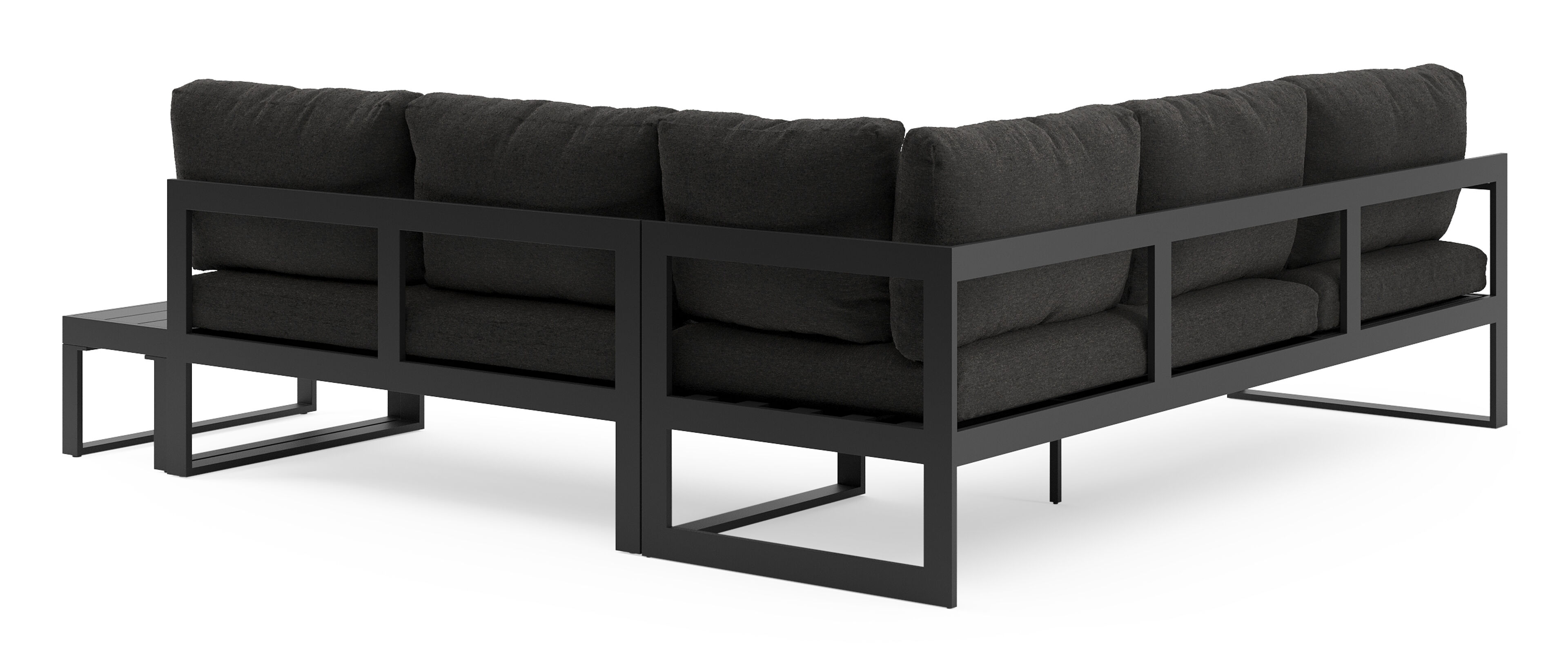 Caldela loungehoek in zwart aluminium met zwart weather+ softtouch kussens en loungetafel
