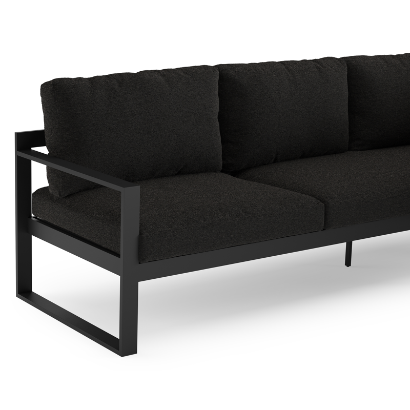 Caldela loungehoek in zwart aluminium met zwart weather+ softtouch kussens en loungetafel