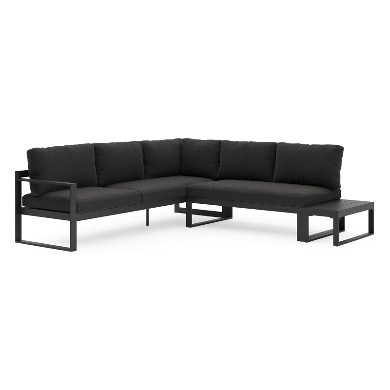 Caldela loungehoek in zwart aluminium met zwart weather+ softtouch kussens