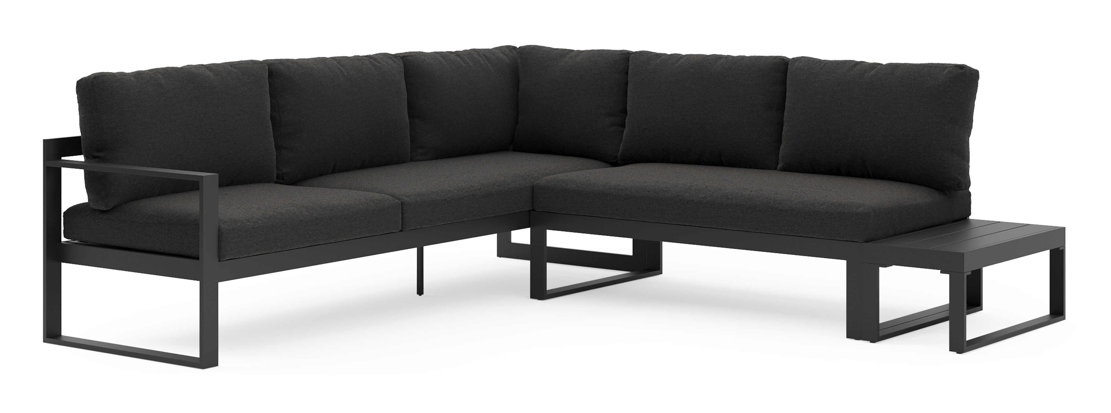 Caldela loungehoek in zwart aluminium met zwart weather+ softtouch kussens