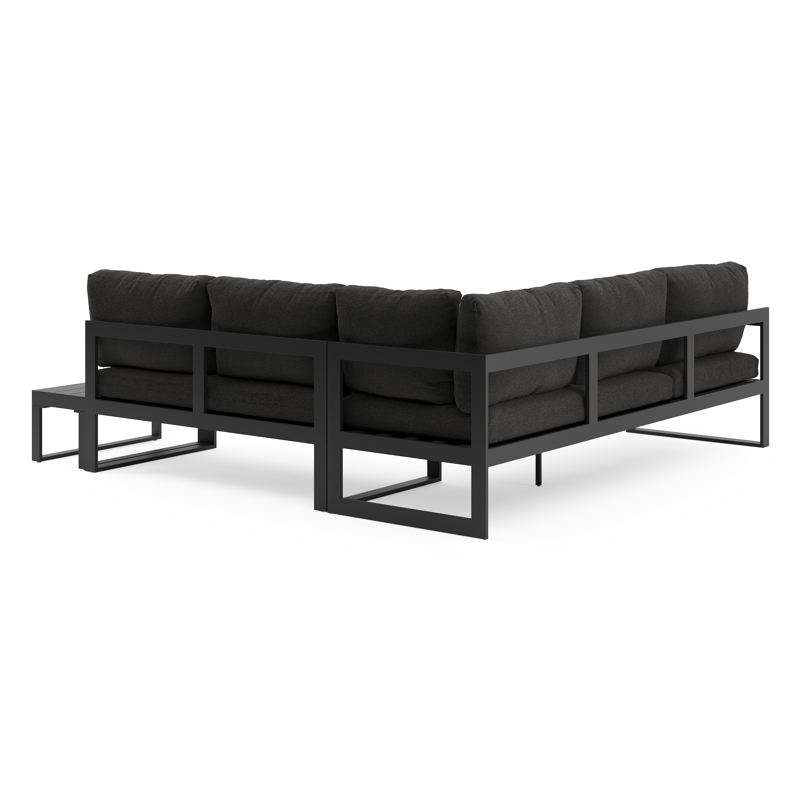 Caldela loungehoek in zwart aluminium met zwart weather+ softtouch kussens