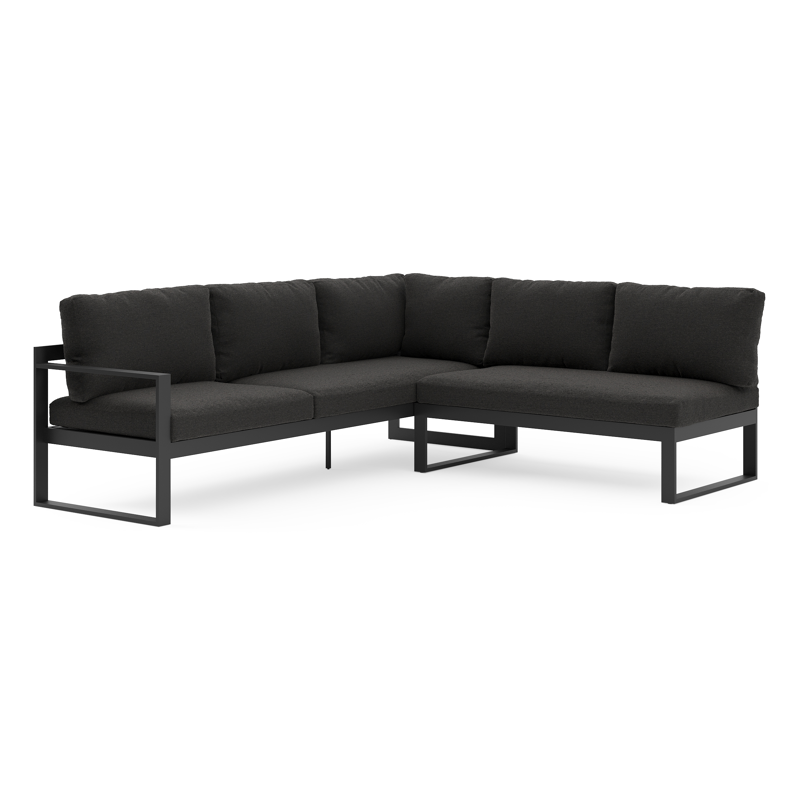 Salon de jardin d'angle Caldela en aluminium noir et coussins en weather+ softtouch noir