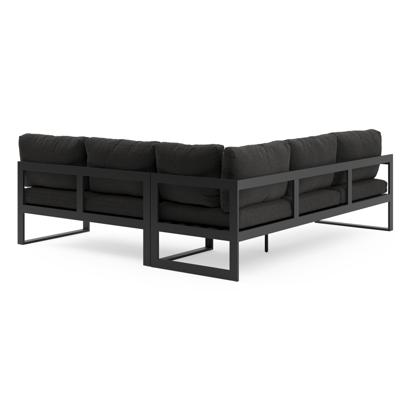Salon de jardin d'angle Caldela en aluminium noir et coussins en weather+ softtouch noir