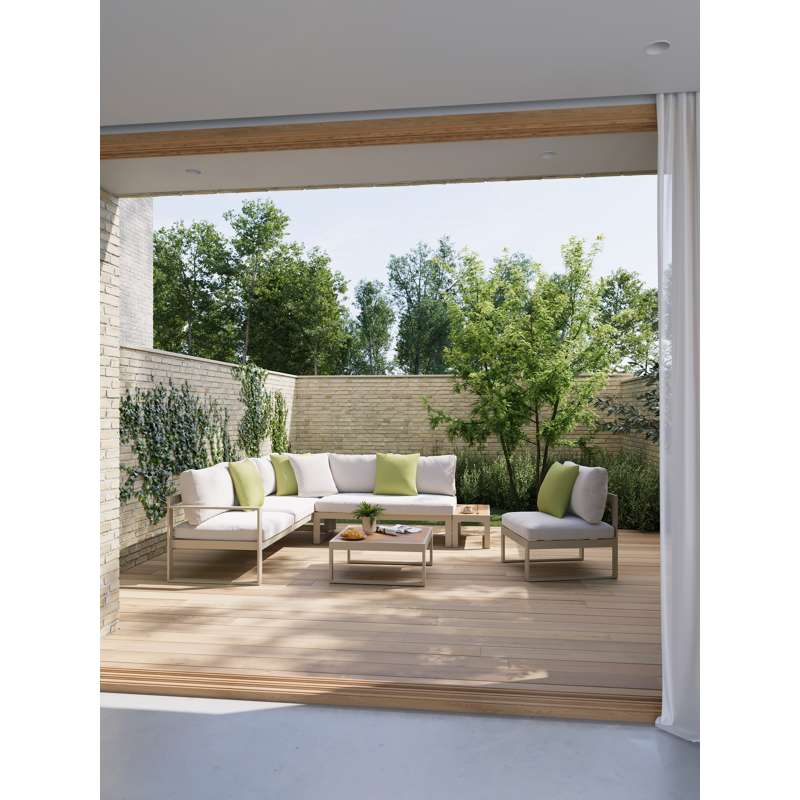 Caldela loungehoek in beige aluminium met beige kussen