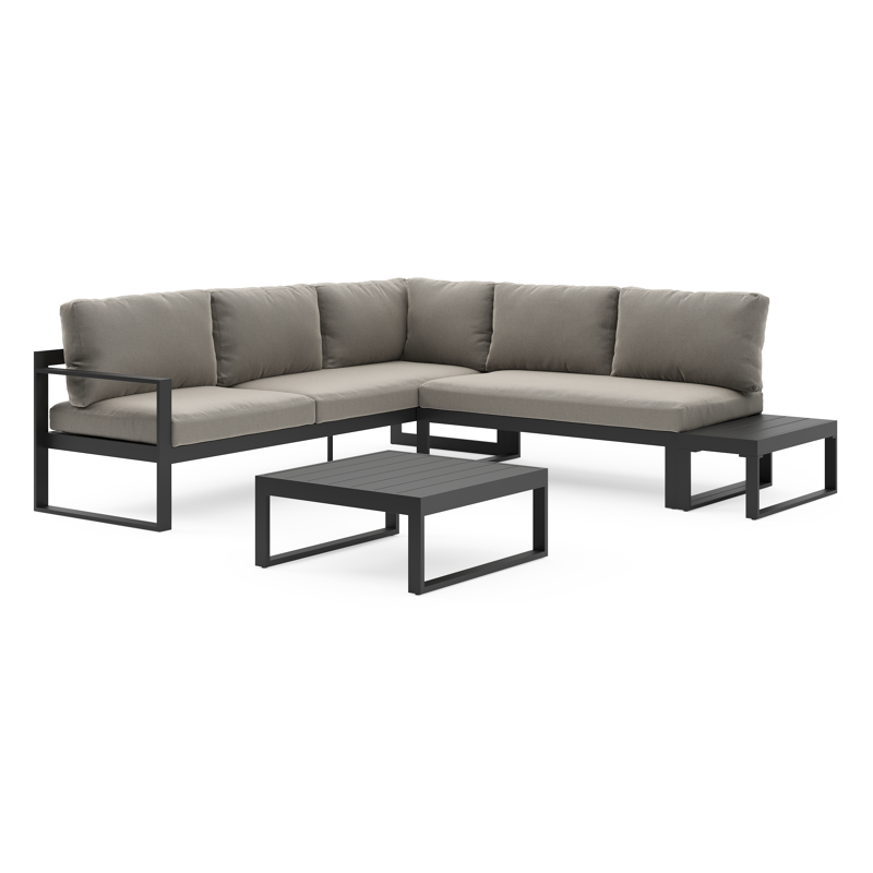 Caldela loungehoek in zwart aluminium met grijs weather+ softtouch kussens en loungetafel