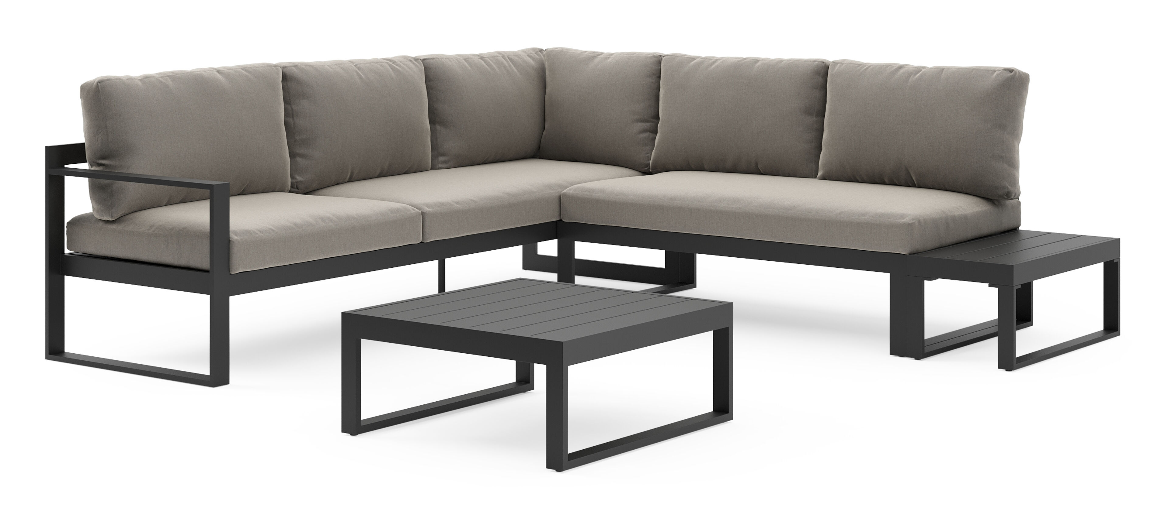Caldela loungehoek in zwart aluminium met grijs weather+ softtouch kussens en loungetafel