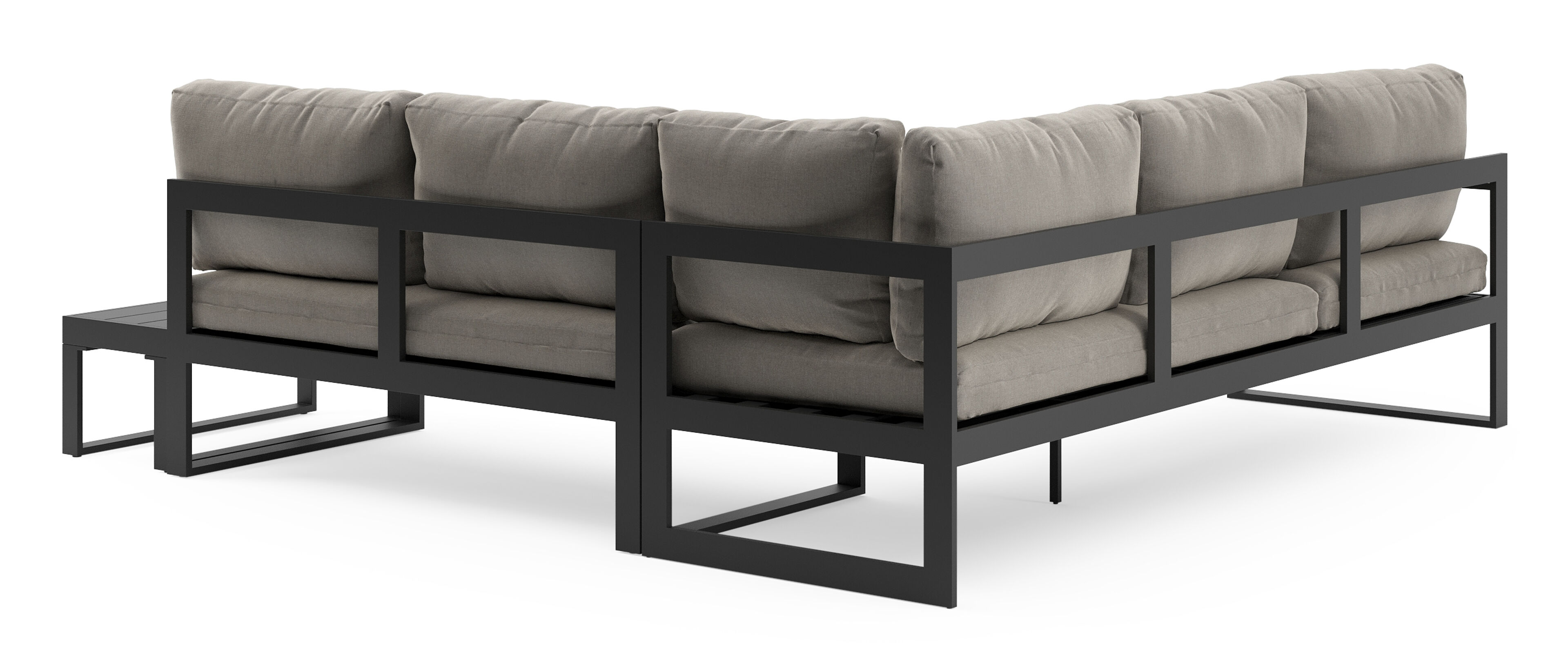 Caldela loungehoek in zwart aluminium met grijs weather+ softtouch kussens en loungetafel