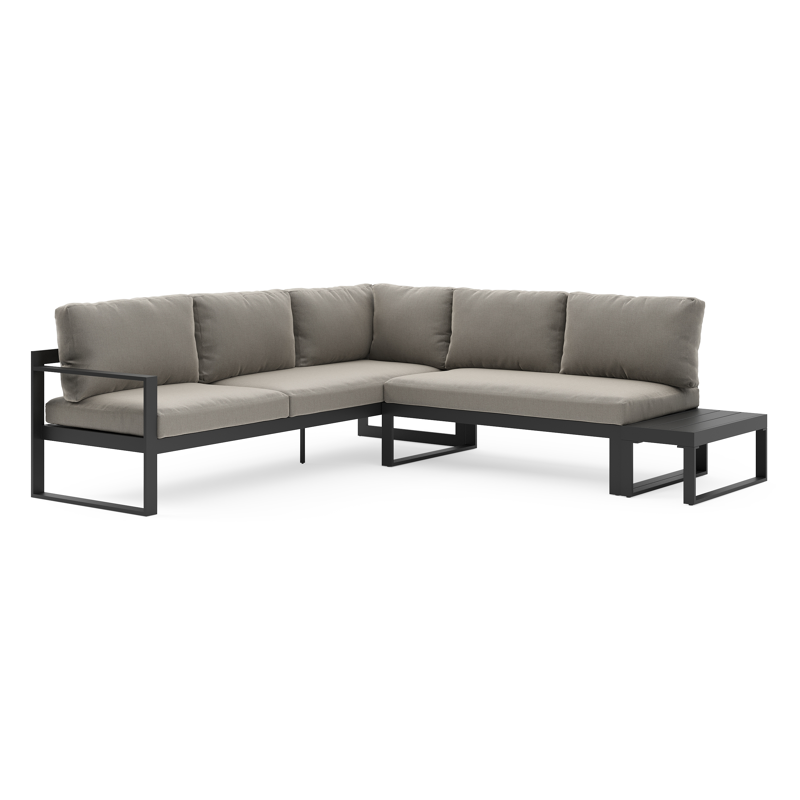 Caldela loungehoek in zwart aluminium met grijs weather+ softtouch kussens