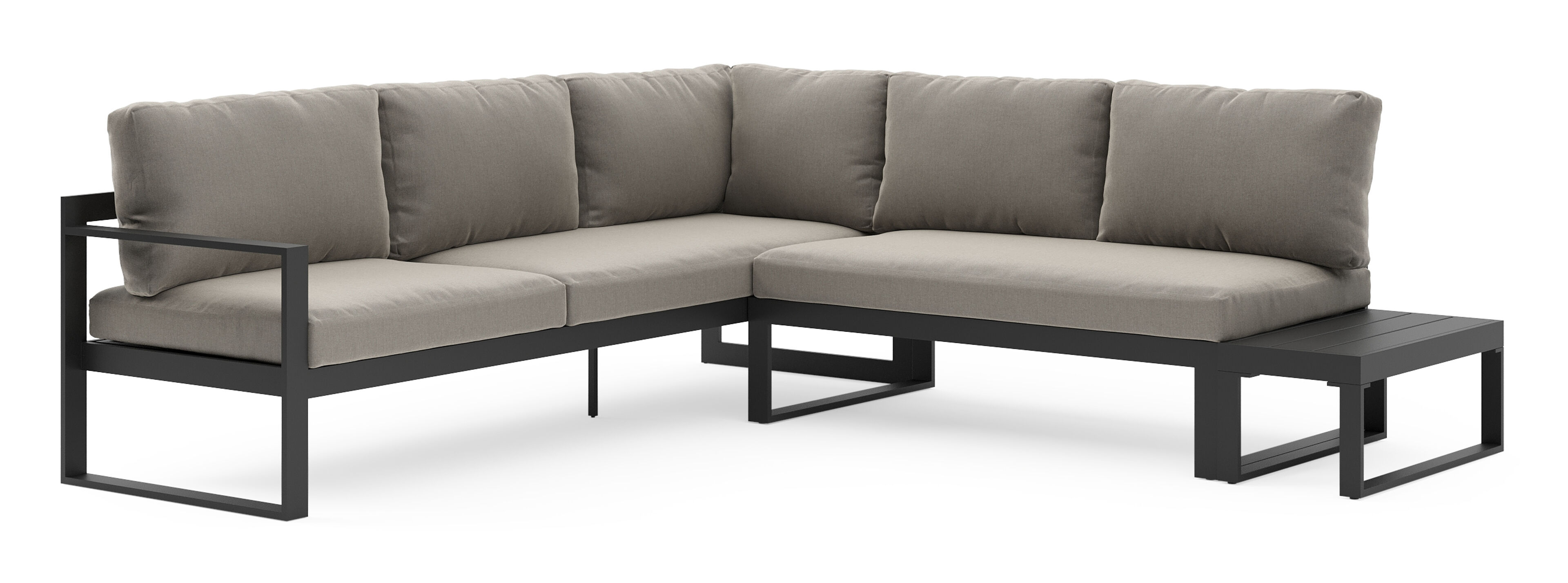 Caldela loungehoek in zwart aluminium met grijs weather+ softtouch kussens