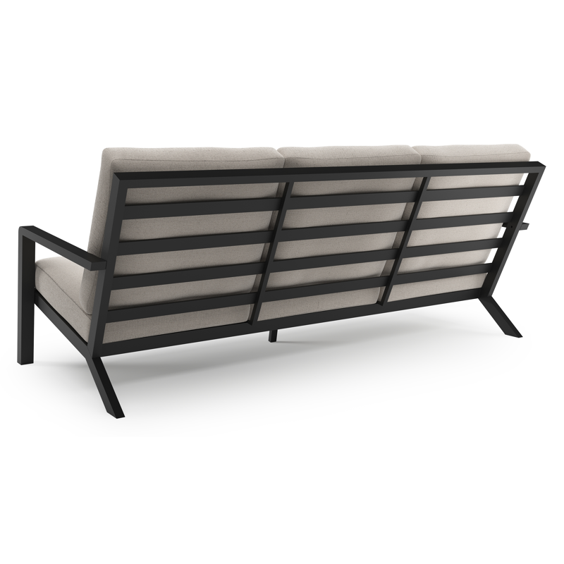 Salon de jardin Nelas en aluminium noir et coussins en weather+ softtouch beige et table basse