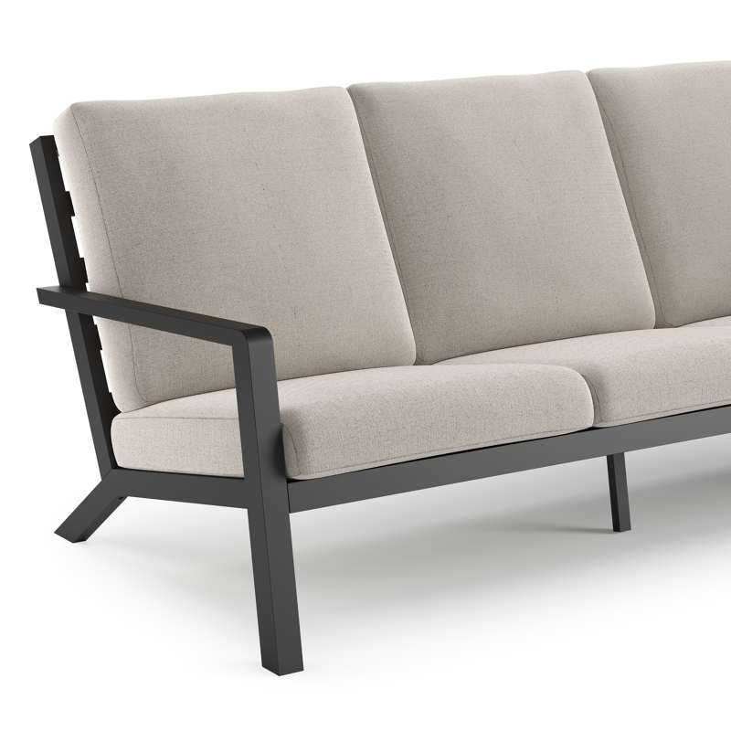 Salon de jardin Nelas en aluminium noir et coussins en weather+ softtouch beige et table basse