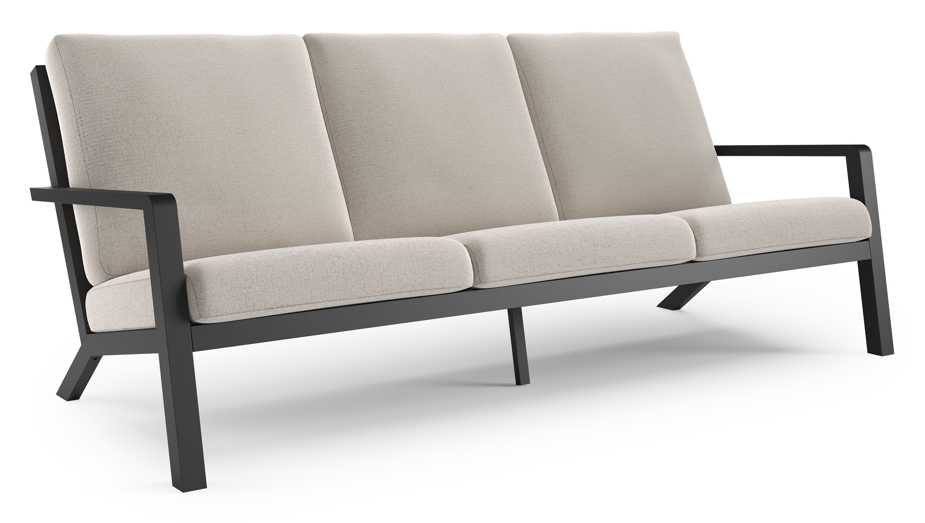Canapé de jardin Nelas en aluminium noir et coussins en weather+ softtouch beige