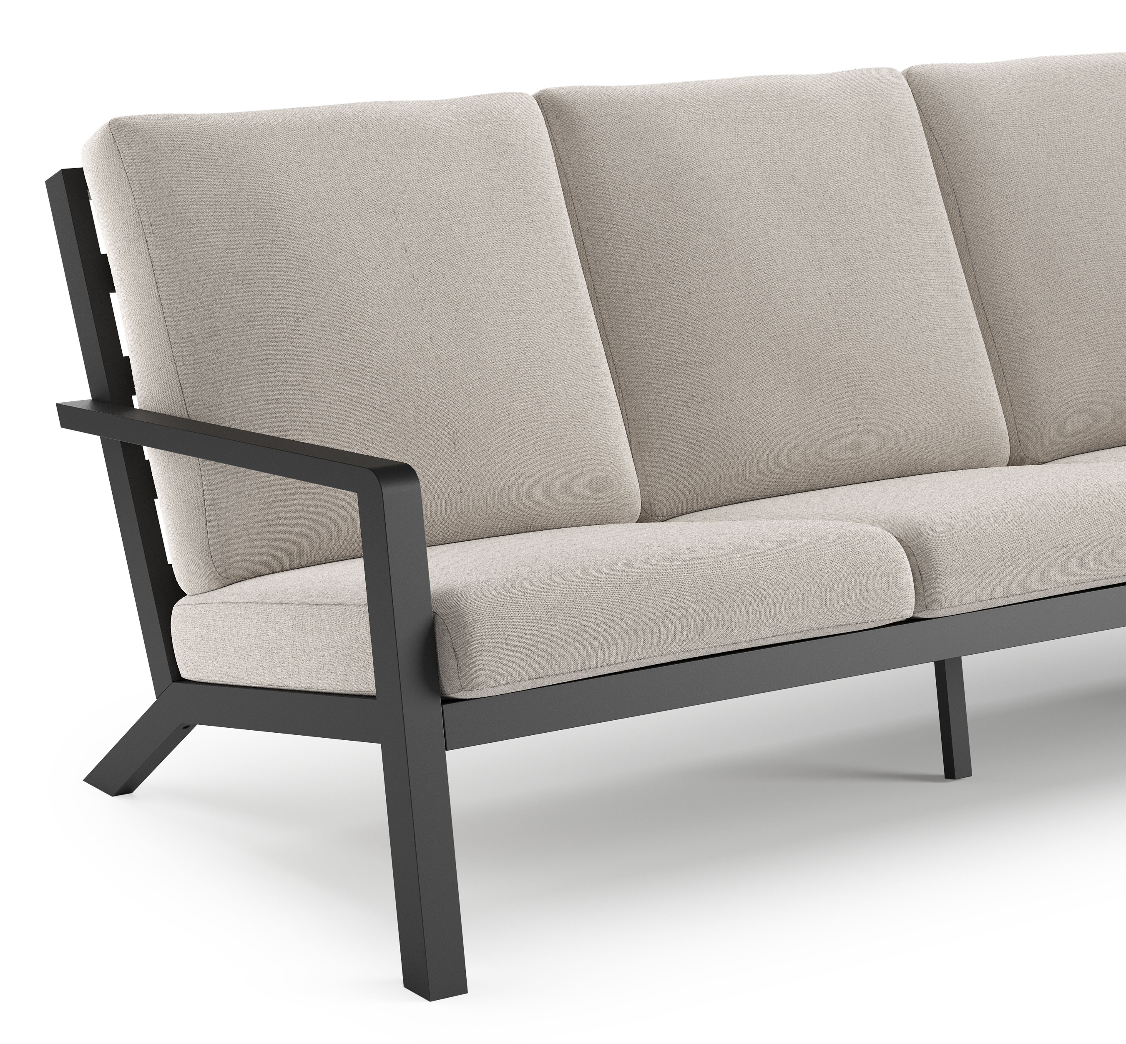 Canapé de jardin Nelas en aluminium noir et coussins en weather+ softtouch beige