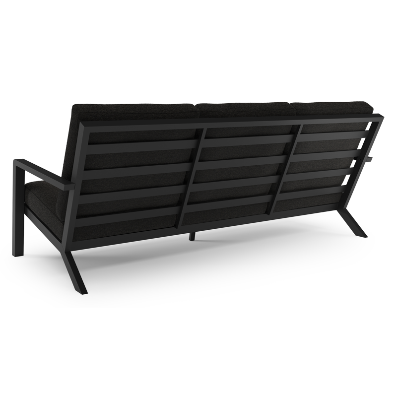 Nelas loungeset in zwart aluminium met zwart weather+ softtouch kussens en loungetafel