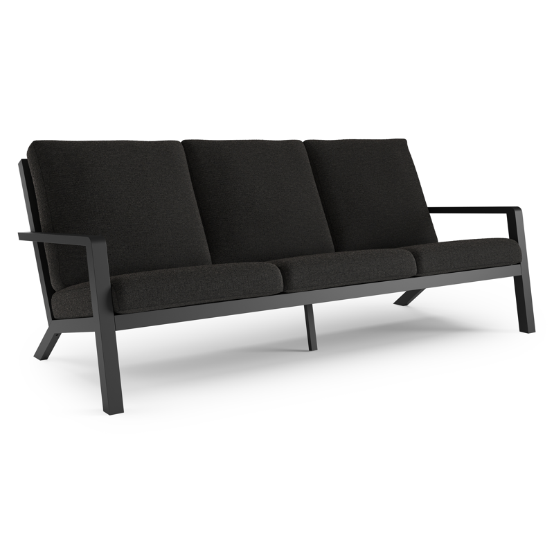Canapé de jardin Nelas en aluminium noir et coussins en weather+ softtouch noir