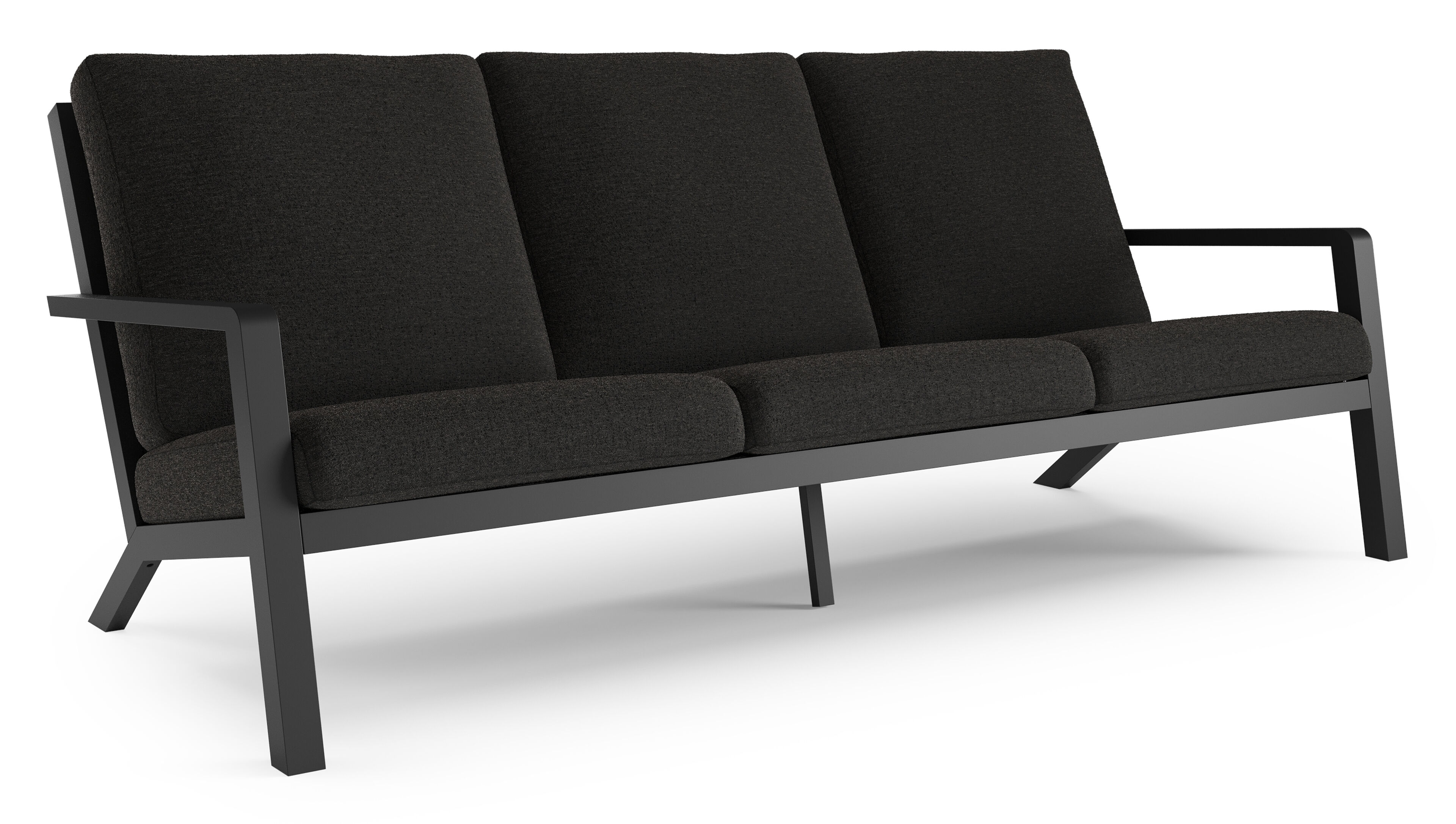 Canapé de jardin Nelas en aluminium noir et coussins en weather+ softtouch noir