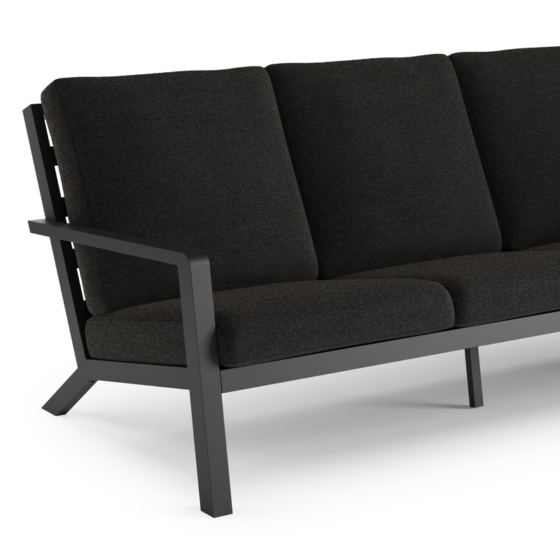 Canapé de jardin Nelas en aluminium noir et coussins en weather+ softtouch noir
