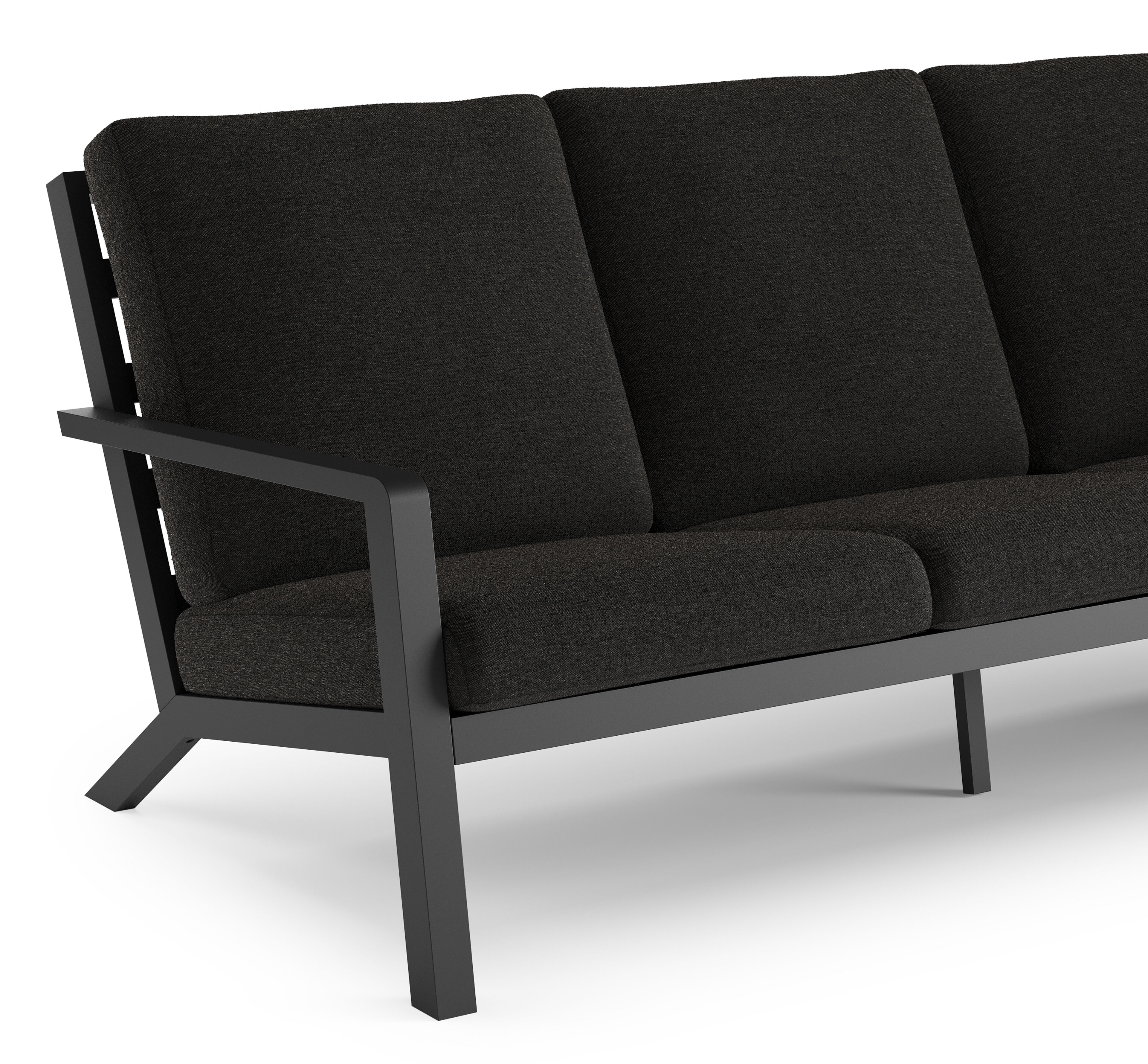 Canapé de jardin Nelas en aluminium noir et coussins en weather+ softtouch noir