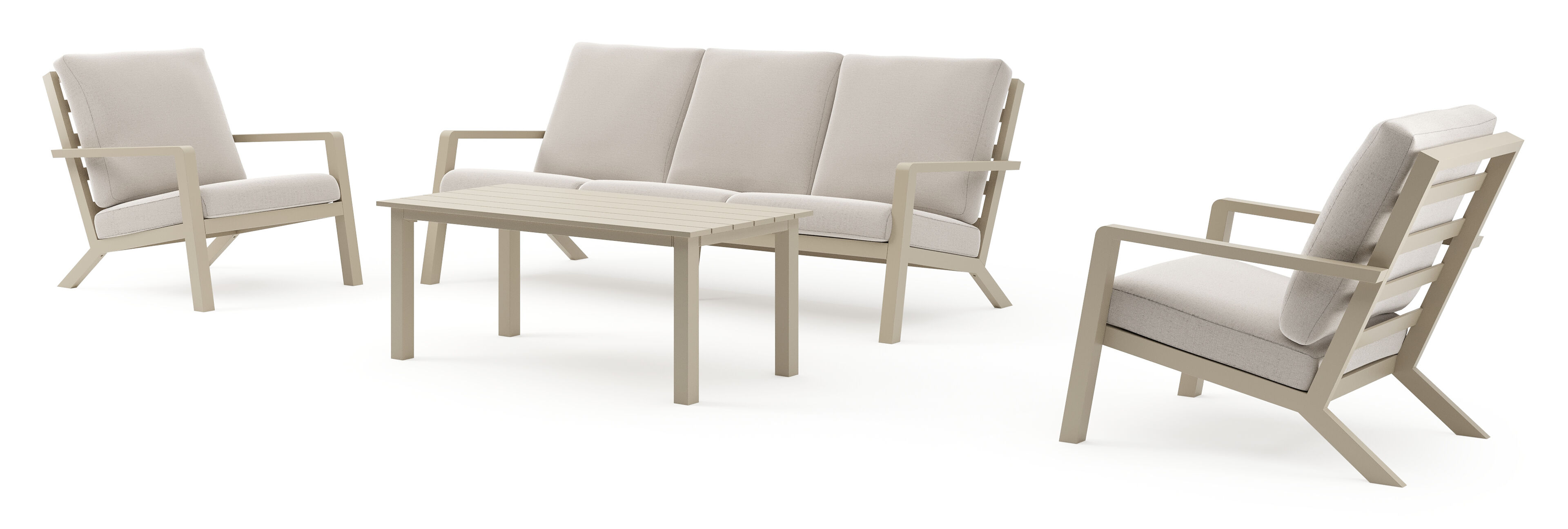 Nelas loungeset in beige aluminium met beige weather+ softtouch kussens en loungetafel