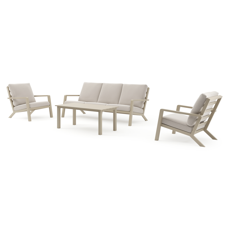 Nelas loungeset in beige aluminium met beige weather+ softtouch kussens en loungetafel