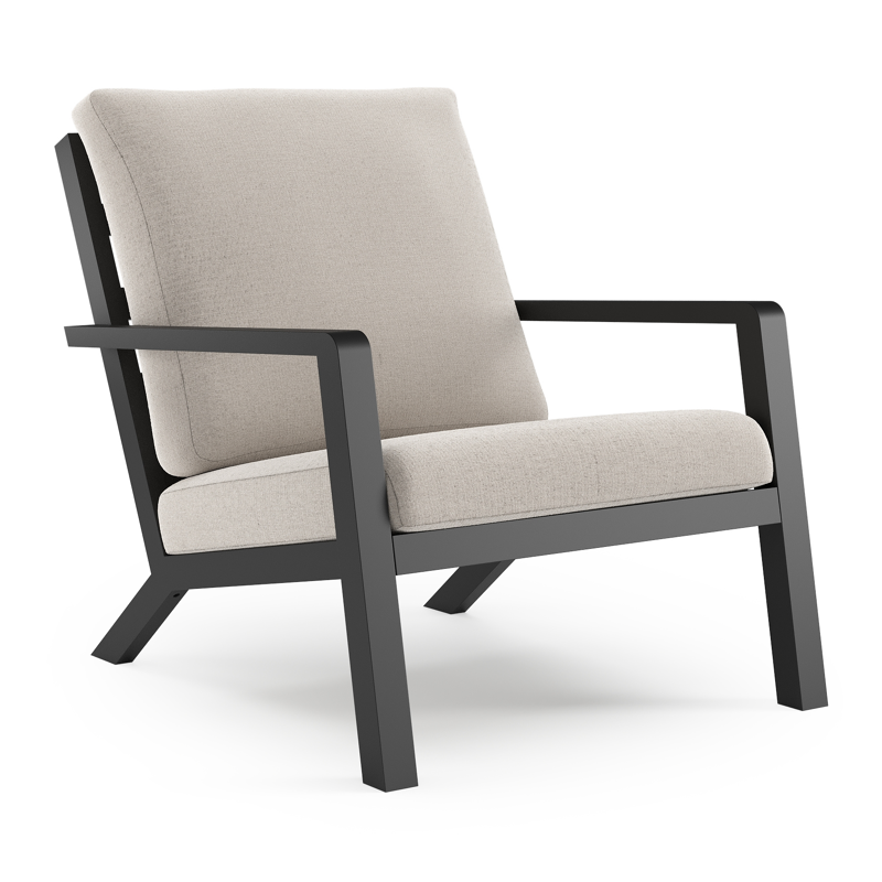 Nelas loungestoel in zwart aluminium met beige kussen