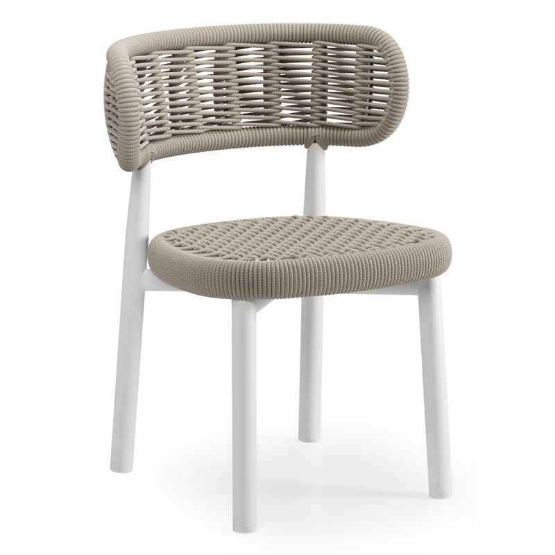 Chaise de jardin Lomo en aluminium blanc et corde ronde tissée carrée beige