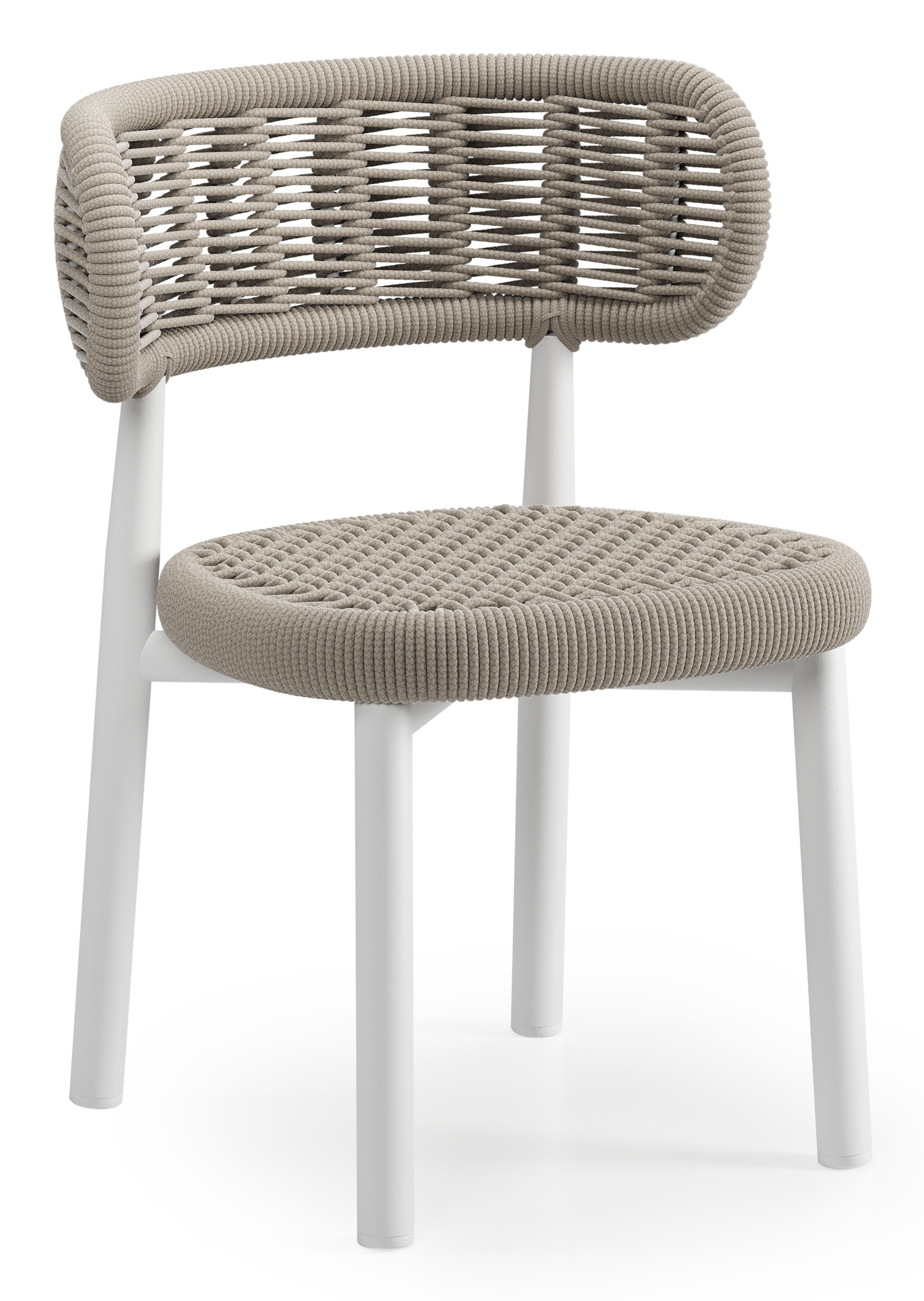 Chaise de jardin Lomo en aluminium blanc et corde ronde tissée carrée beige