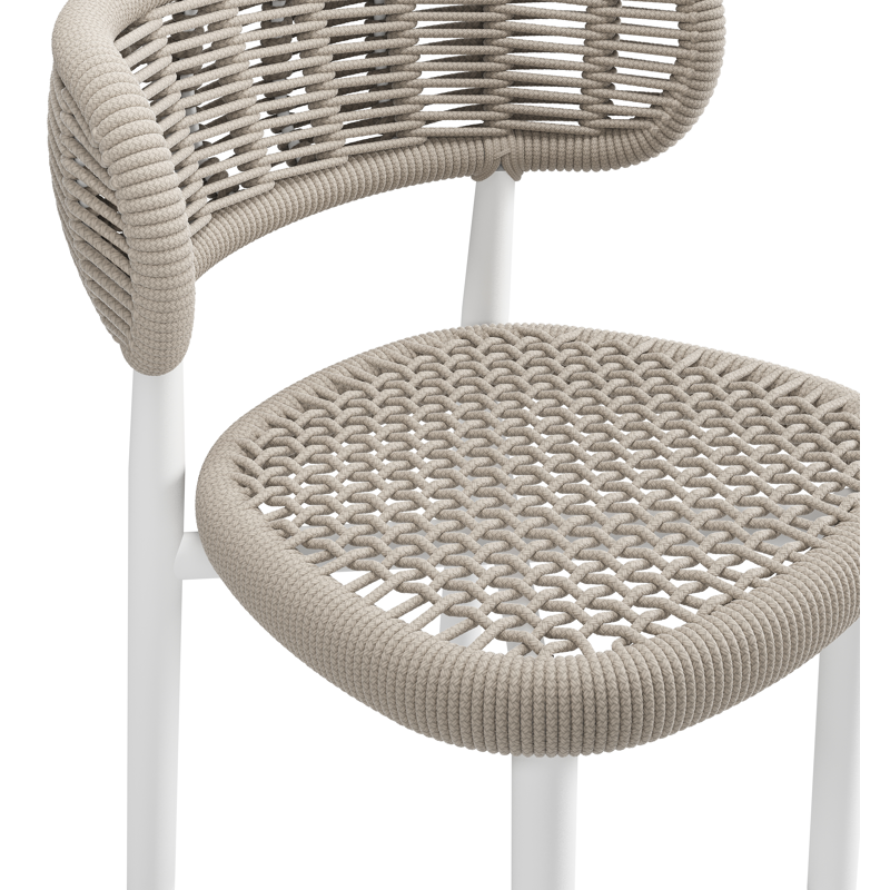 Chaise de jardin Lomo en aluminium blanc et corde ronde tissée carrée beige