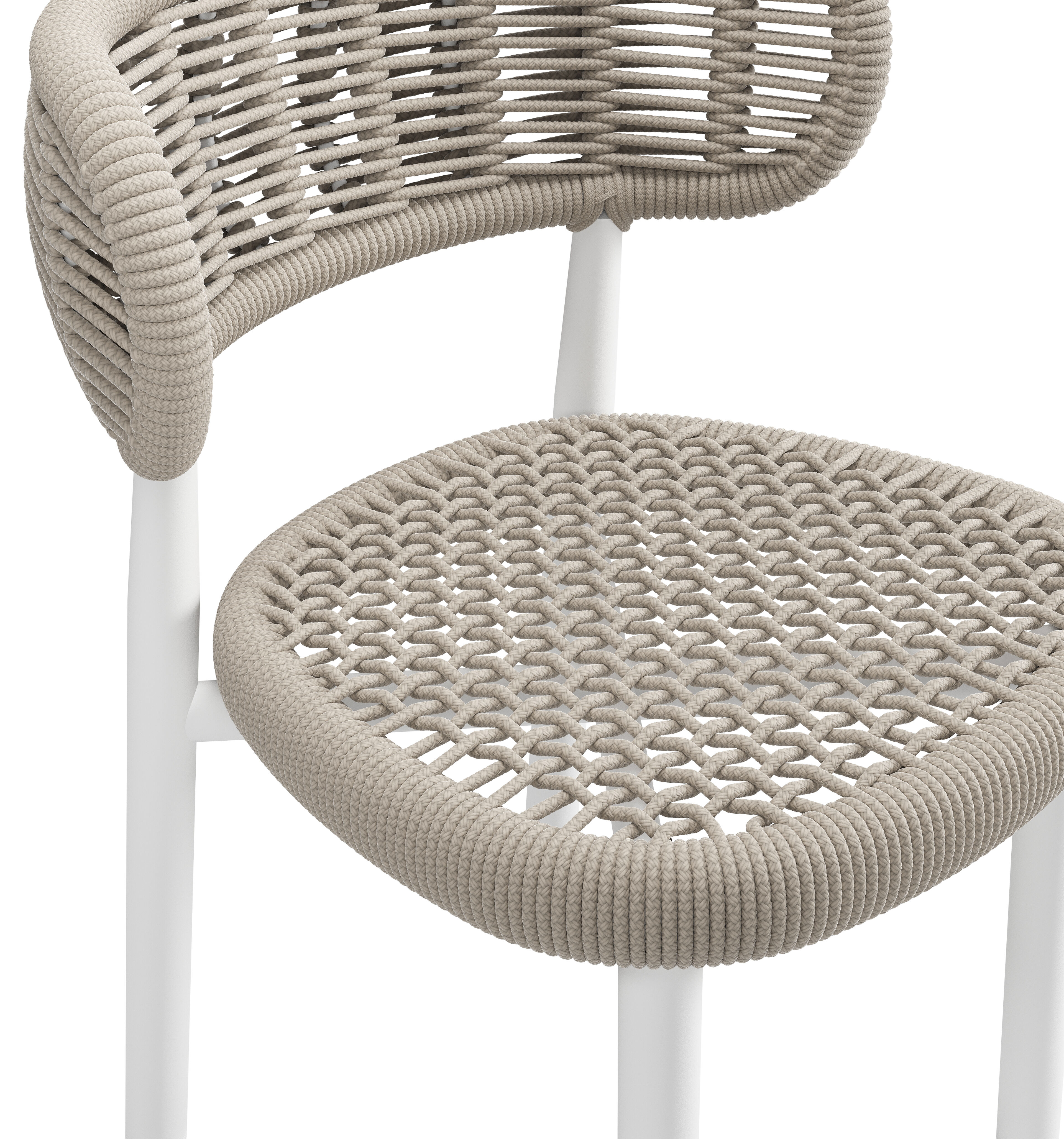 Chaise de jardin Lomo en aluminium blanc et corde ronde tissée carrée beige