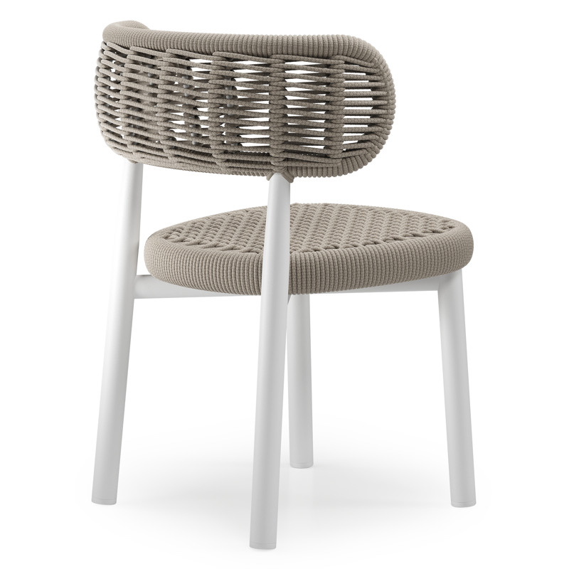 Chaise de jardin Lomo en aluminium blanc et corde ronde tissée carrée beige