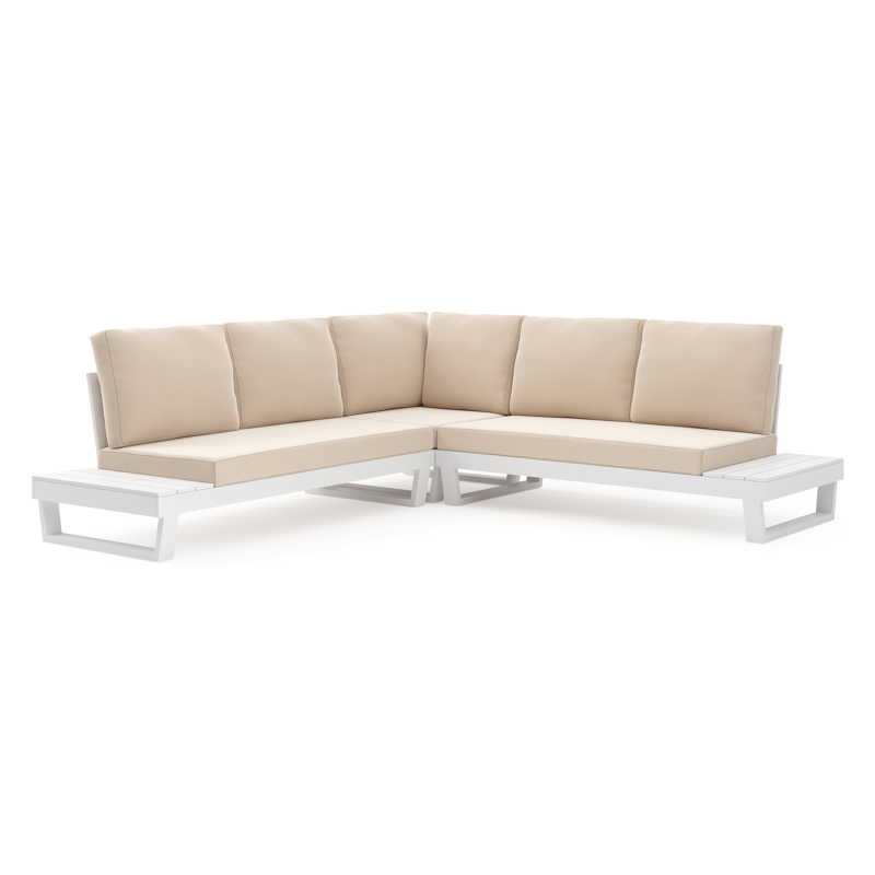 Modica loungehoek in wit aluminium met natte linen chalk All Weather Sunbrella® kussen