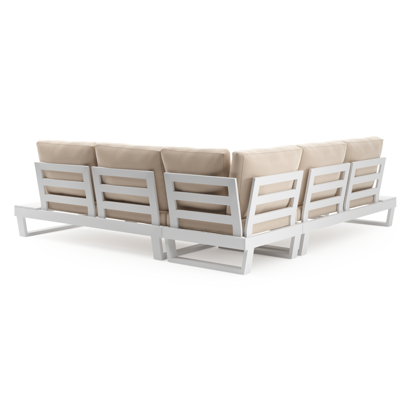 Modica loungehoek in wit aluminium met natte linen chalk All Weather Sunbrella® kussen