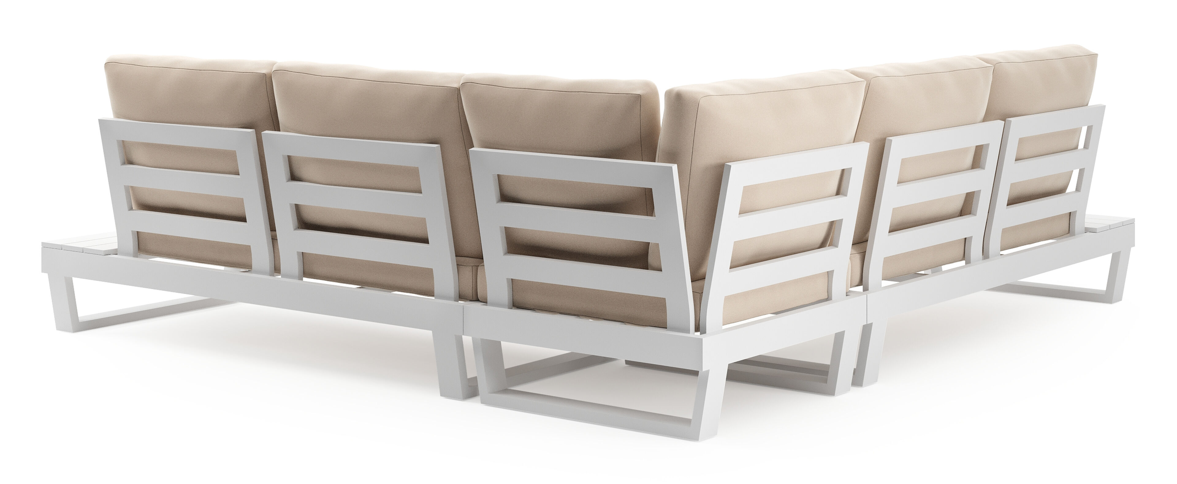 Salon de jardin d'angle Modica en aluminium blanc et coussins en all weather sunbrella® premium natte linen chalk