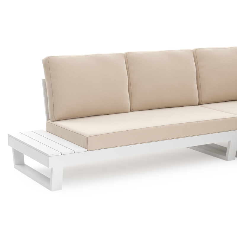 Modica loungehoek in wit aluminium met natte linen chalk All Weather Sunbrella® kussen