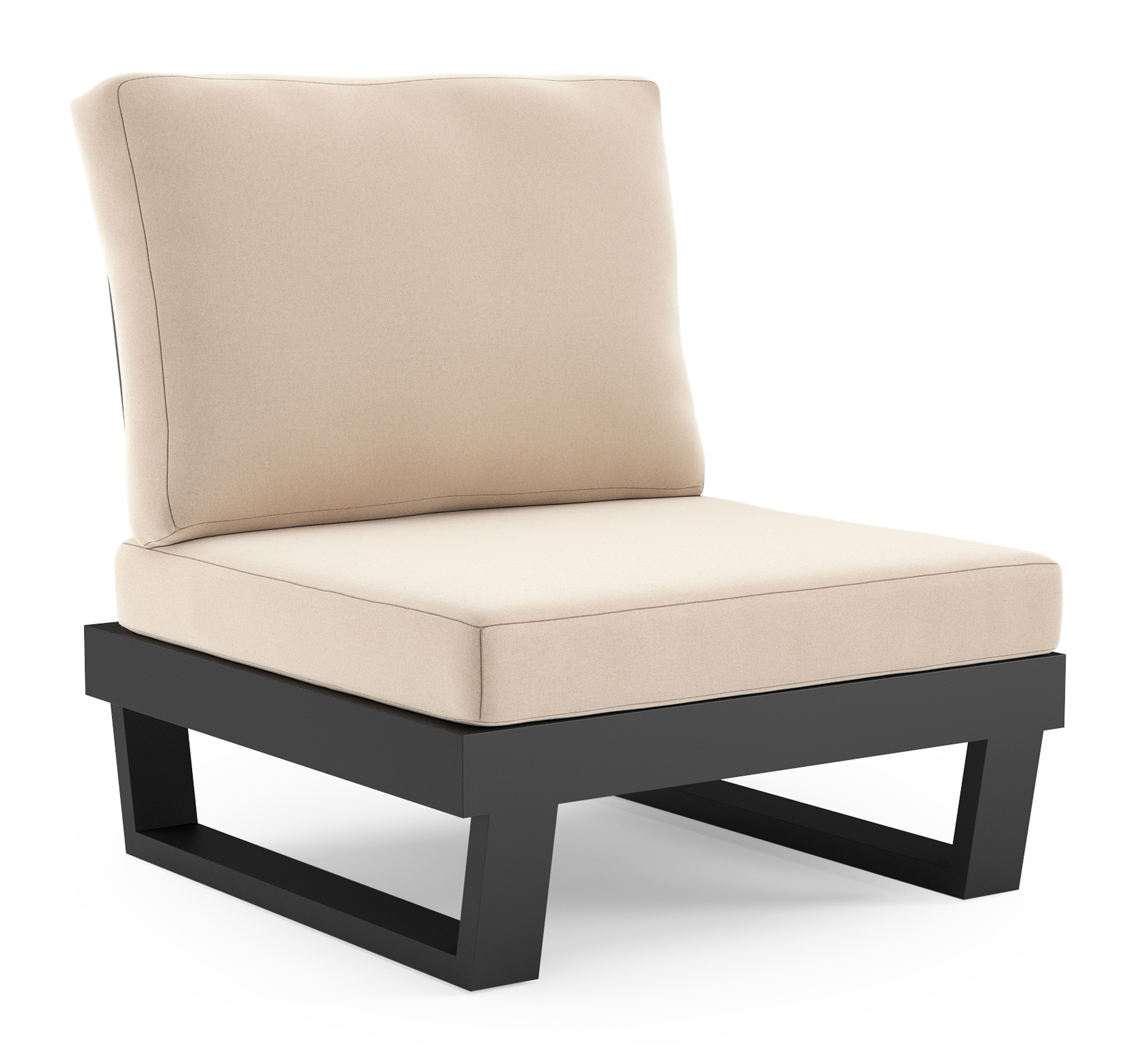 Modica loungestoel in zwart aluminium met natte linen chalk all weather sunbrella premium kussen