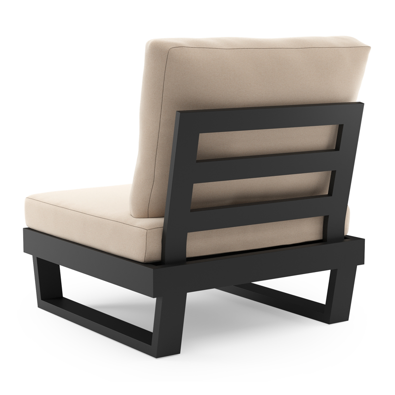 Modica loungestoel in zwart aluminium met natte linen chalk all weather sunbrella premium kussen