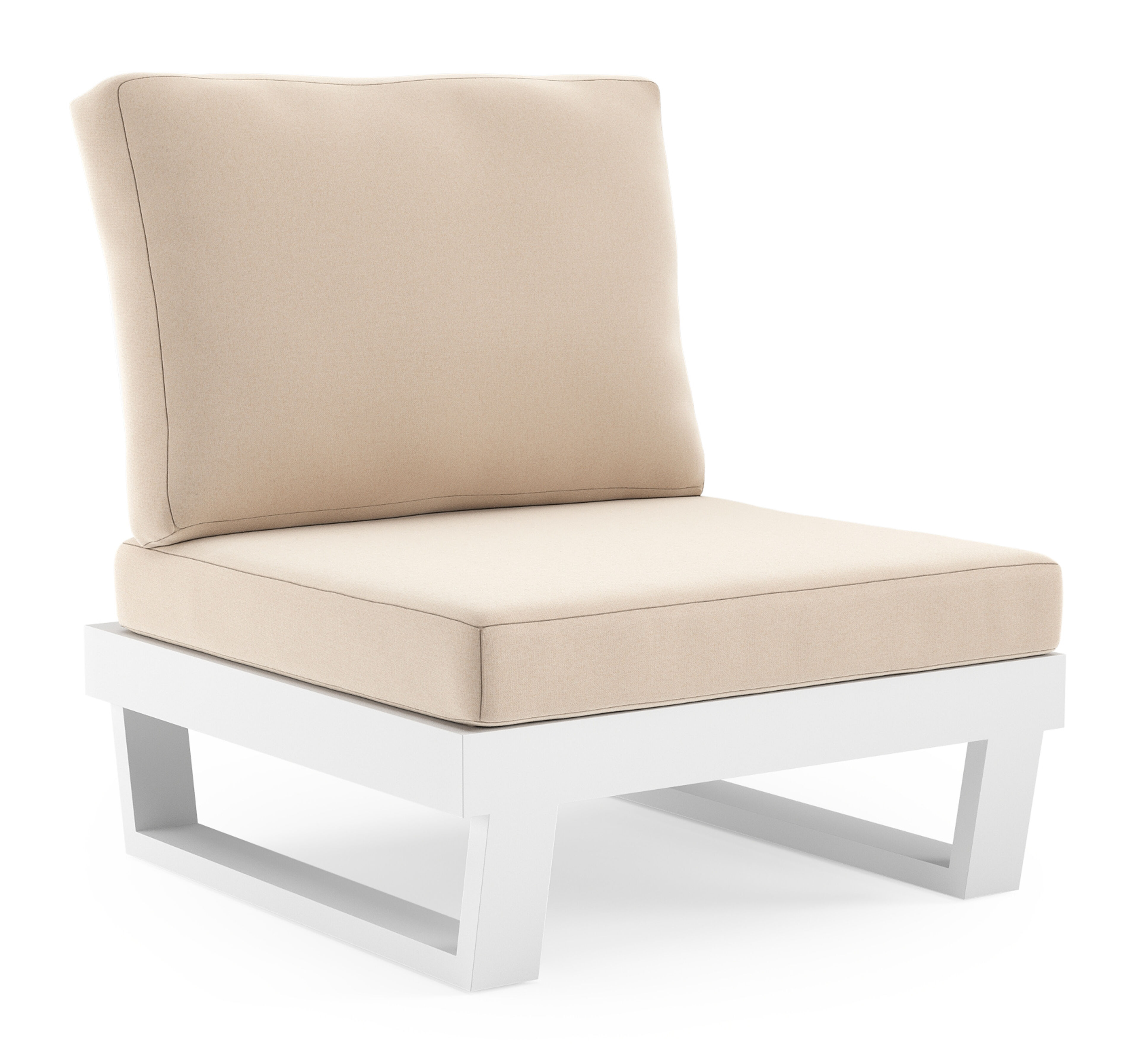 Fauteuil de jardin Modica en aluminium blanc et coussins en all weather sunbrella® premium natte linen chalk