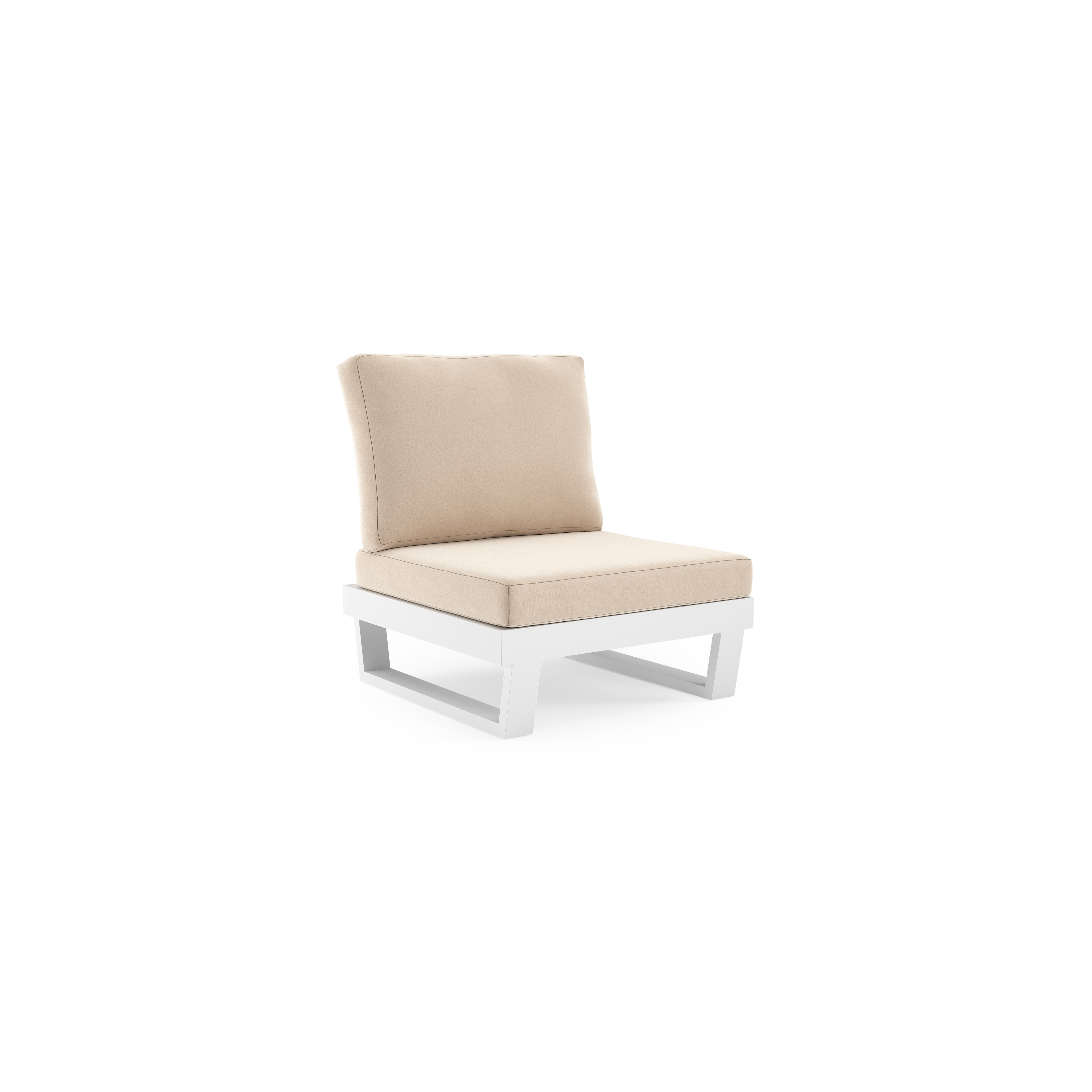 Fauteuil de jardin Modica en aluminium blanc et coussins en all weather sunbrella® premium natte linen chalk