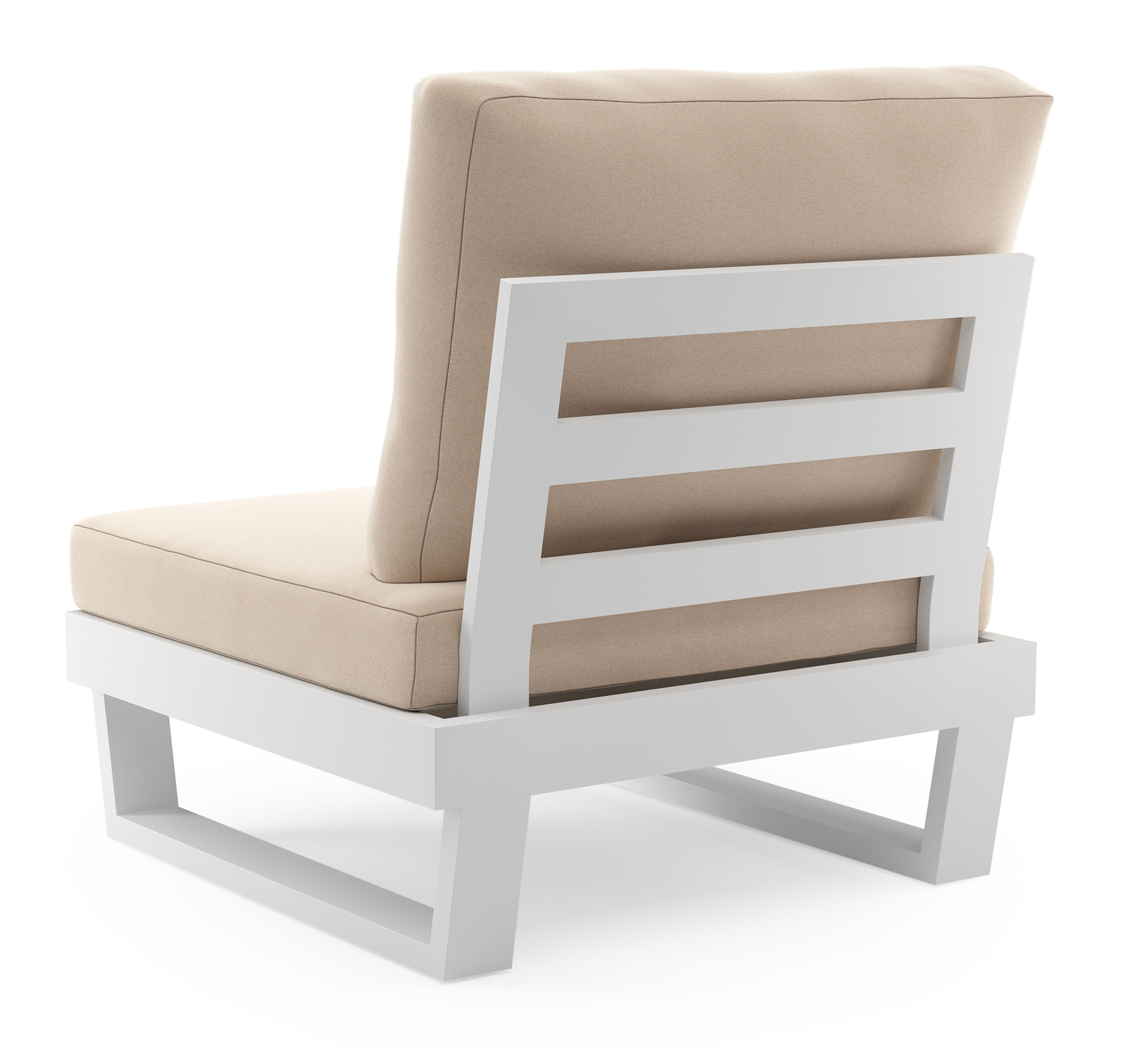 Fauteuil de jardin Modica en aluminium blanc et coussins en all weather sunbrella® premium natte linen chalk