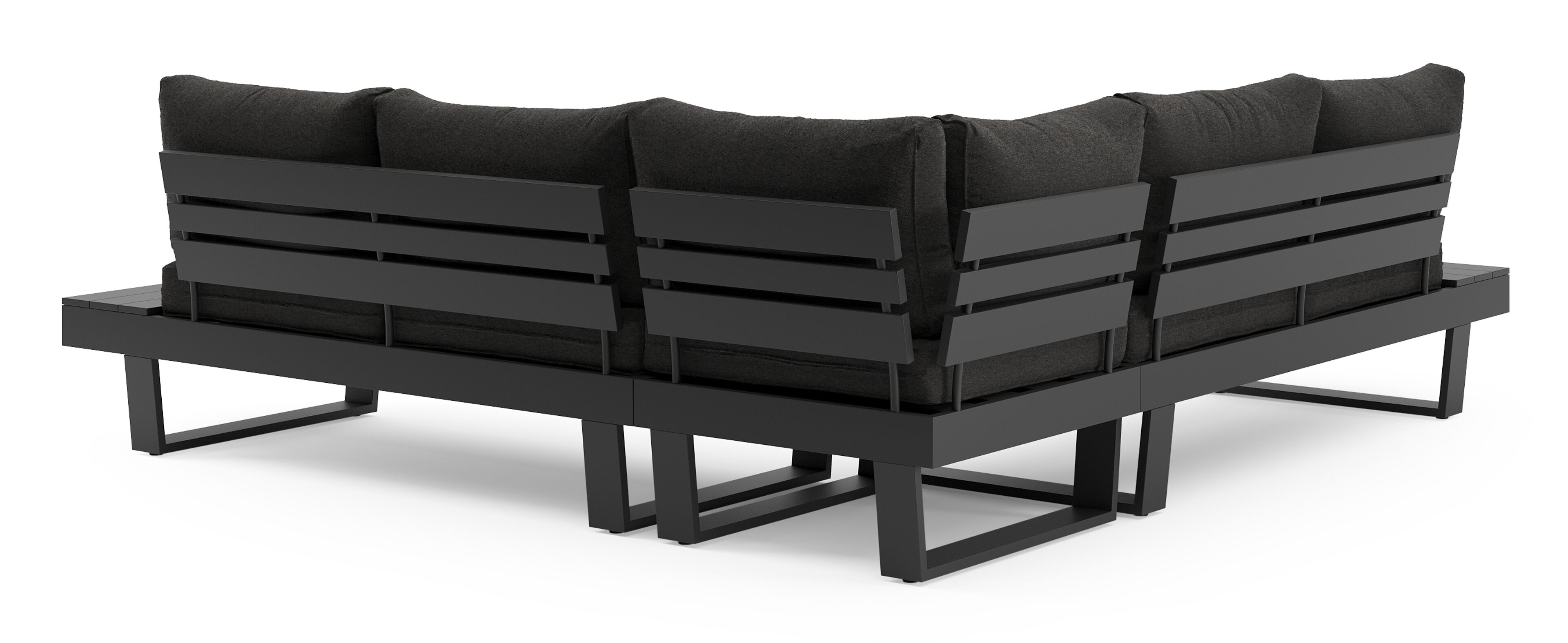 Alora loungehoek in zwart aluminium met zwart weather+ softtouch kussens en loungetafel