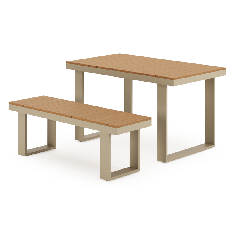 Alora hoge loungetafel in aluminium beige en polywood - L 124 x B 68 x H 70 cm