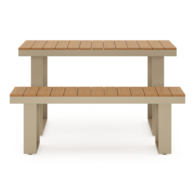 Alora hoge loungetafel in aluminium beige en polywood - L 124 x B 68 x H 70 cm